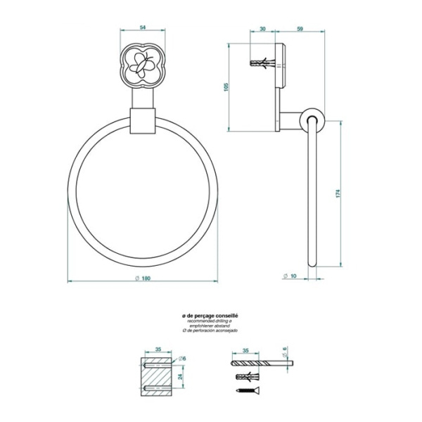 Полотенцедержатель THG Capucine vert dcor Platine A7E.A02.504N