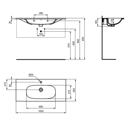 Раковина 100x45 см Ideal Standard Tesi T3508V1
