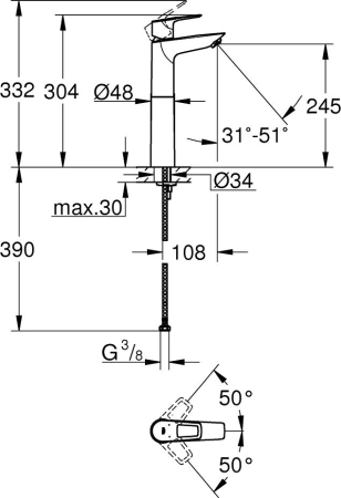 Смеситель для раковины Grohe BauLoop 23764001, хром