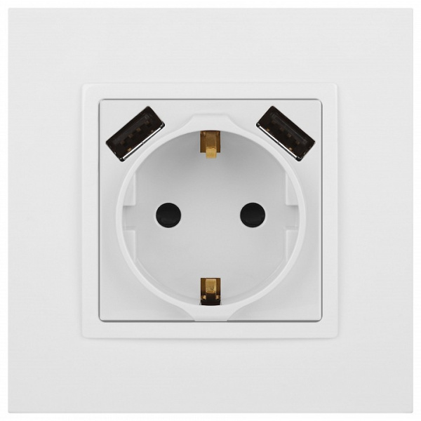 Розетка с заземлением и со шторкой и 2хUSB, без рамки Эра Эра Elegance 14-4109-01