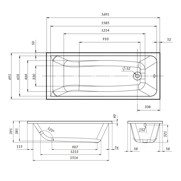 Каркас для ванны Am.Pm Gem W90A-170-070W-R