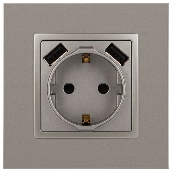 Розетка с заземлением и со шторкой и 2хUSB, без рамки Эра Эра Elegance 14-4109-16