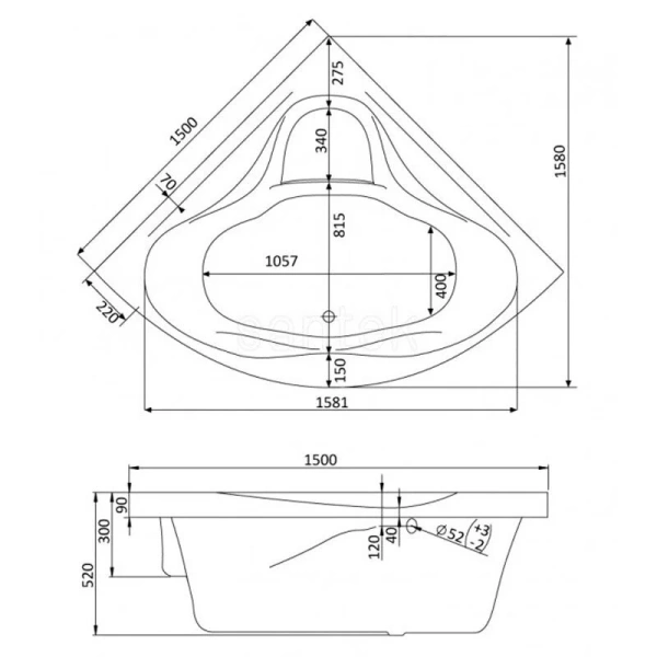Акриловая ванна Santek Сан-Паулу 150х150 1.WH30.2.399 белый