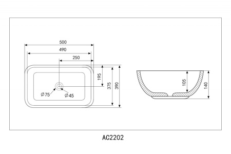 Раковина накладная Abber Rechteck 50 AC2202