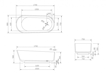 Прозрачная ванна Abber Kristall 170x80 AT9706Opal опал
