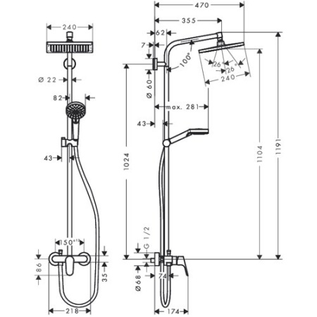 Душевая стойка hansgrohe Crometta E 240 1jet Showerpipe 27284000
