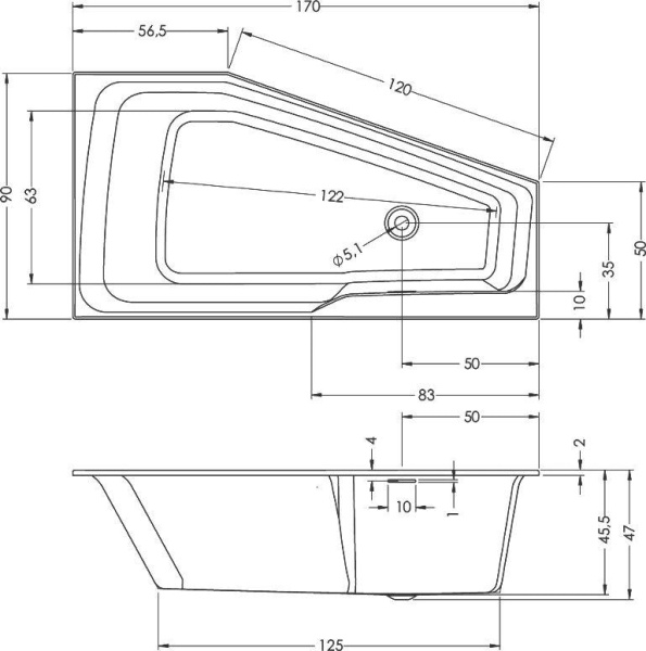 Акриловая ванна Riho Rething Space B114001005 L, 170x90
