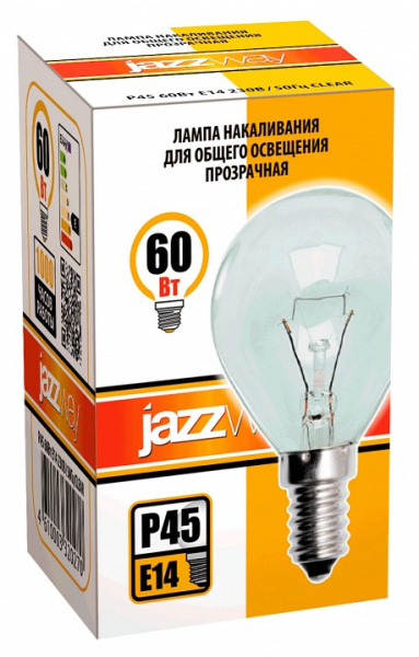 Лампа накаливания Jazzway  E14 60Вт 2700K P45 240V 60W E14 clear