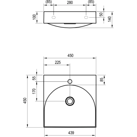 Раковина Ravak Lite XJX01245002 45x45 см, накладная, подвесная, белый