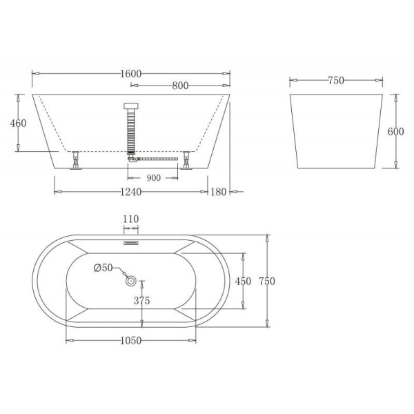 Акриловая ванна BelBagno 160x75x60 BB71-1600