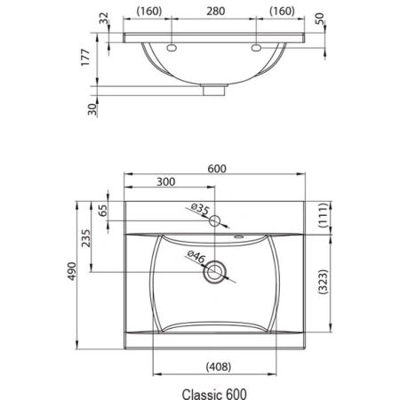 Раковина 60x49 см Ravak Classic 600 XJD01160000