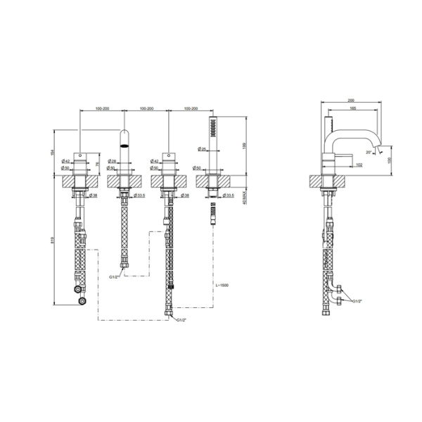 Смеситель для ванны Gessi 316 54037#299 черный матовый