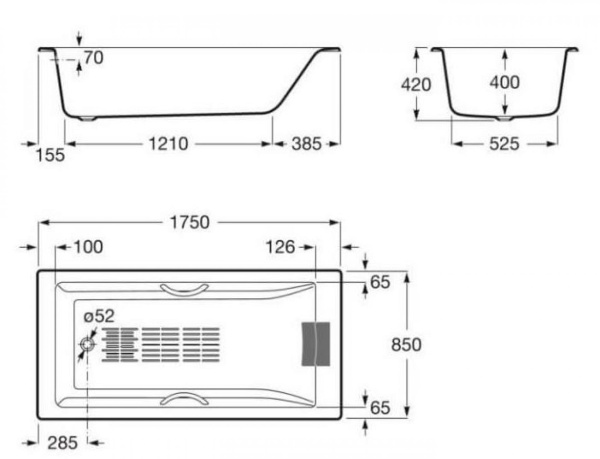 Чугунная ванна отдельностоящая Jacob Delafon Volute 170х80 6D063-00
