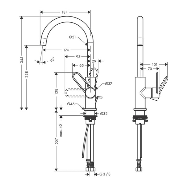 Смеситель для раковины Axor Uno 38036000