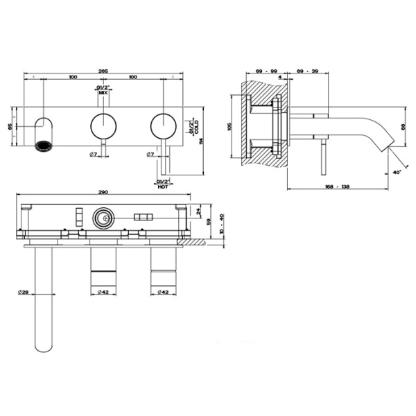Смеситель для раковины Gessi 316 54136#707 черный матовый