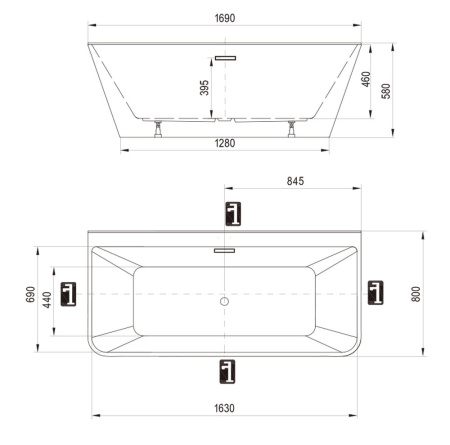 Акриловая ванна Ravak Freedom D 169x80 XC00D00020