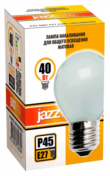 Лампа накаливания Jazzway  E27 40Вт 2700K P45 240V 40W E27 frosted