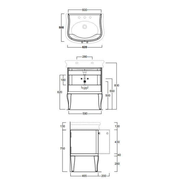 Тумба под раковину Simas Lante 60 LAM70 nero черная