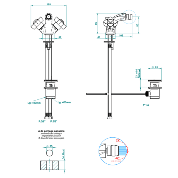 Смеситель для биде THG Ptale de Cristal bleu U6B.A02.3202