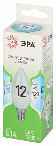 Лампа светодиодная Эра Green Line E14 12Вт 4000K LED B35-12W-840-E14 GL