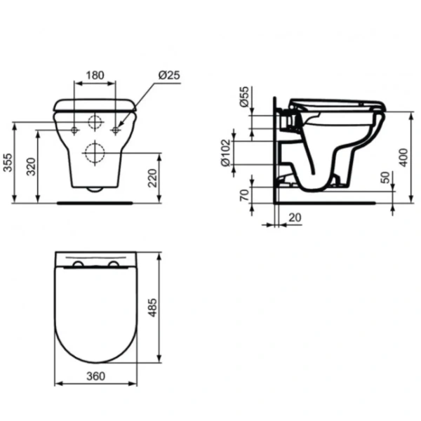 Унитаз подвесной Ideal Standard Exacto R002601 безободковый, с сиденьем микролифт, белый
