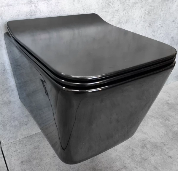 Унитаз подвесной CeramaLux NS5170-18 безободковый, с сиденьем микролифт, черный глянец