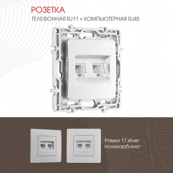 Розетка двойная RJ-11 и Ethernet RJ-45 без рамки Arte Milano am-217 217.44-1.silver