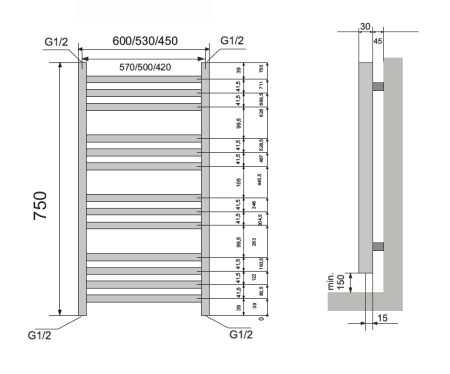 Полотенцесушитель водяной Neoinox BRAS 750x450 POL хром