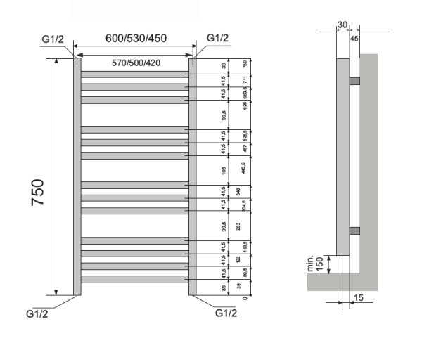Полотенцесушитель водяной Neoinox BRAS 750x450 POL хром