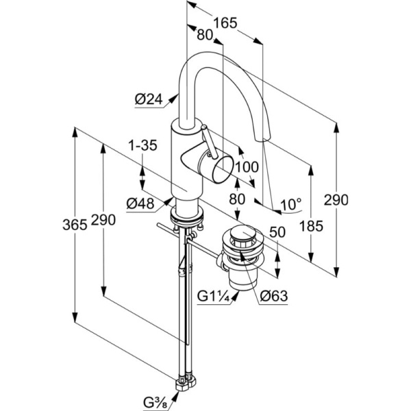 Смеситель для раковины Kludi Bozz 380270576