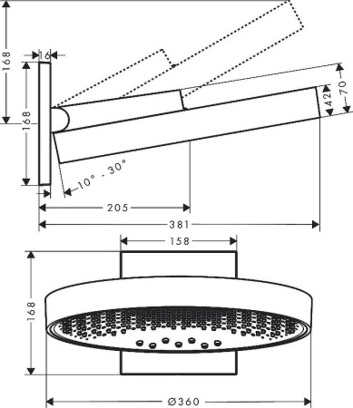 Верхний душ hansgrohe Rainfinity 360 3jet 26234140 шлифованная бронза