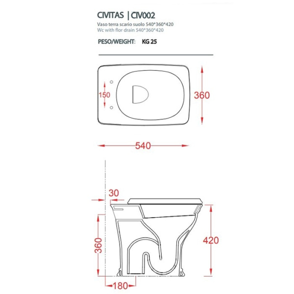 Чаша напольного унитаза Artceram Civitas CIV002 01 00