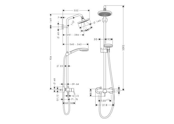 Душевая система hansgrohe Croma 100 Showerpipe 27154000