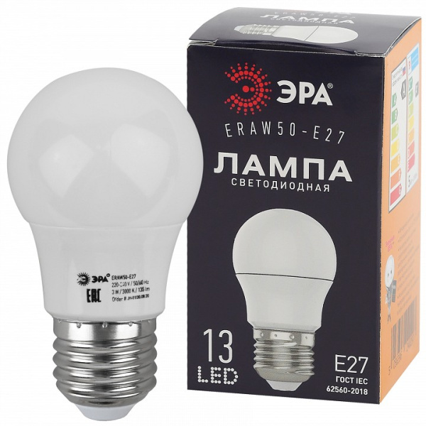 Лампа светодиодная Эра  E27 3Вт 3000K ERAW50-E27