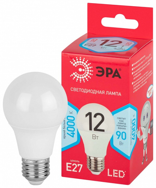 Лампа светодиодная Эра  E27 12Вт 4000K LED A60-12W-840-E27 R