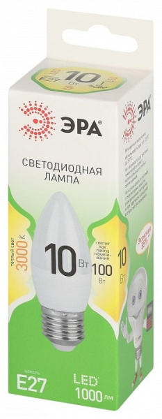 Лампа светодиодная Эра Green Line E27 10Вт 3000K LED B35-10W-830-E27 GL