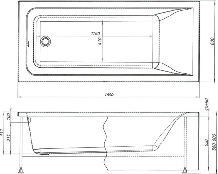 Акриловая ванна Aquanet Bright 180х80 белый
