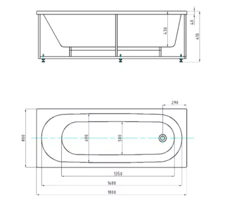 Акриловая ванна Aquatek Оберон 180x80 см OBR180-0000003, белый