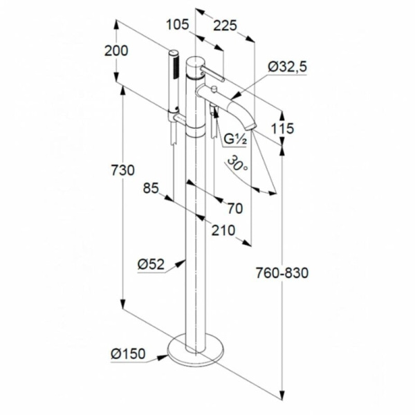 Смеситель для ванны и душа Kludi Bozz 385900576 с душевым гарнитуром