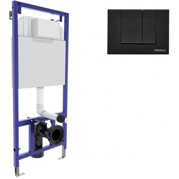 Инсталляция для унитаза Berges Novum S5 040245 с кнопкой смыва, черный матовый