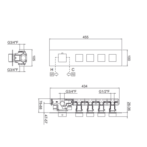 Смеситель для душа Carimali ilQuadro 21040EST/O-CR