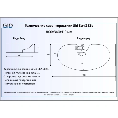Раковина 80x34 см GID Simple N Str4282b