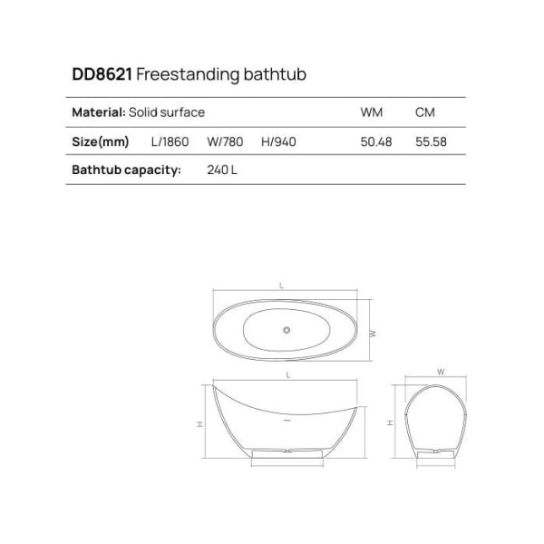 Отдельностоящая ванна Dea Design Elegant 186x78x94 DD8621 1860 18 белый