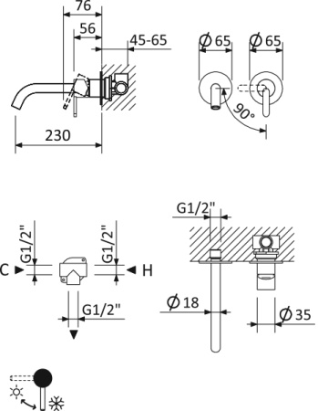 Смеситель для раковины Cezares Leaf LEAF-BLI2-L-SS золото