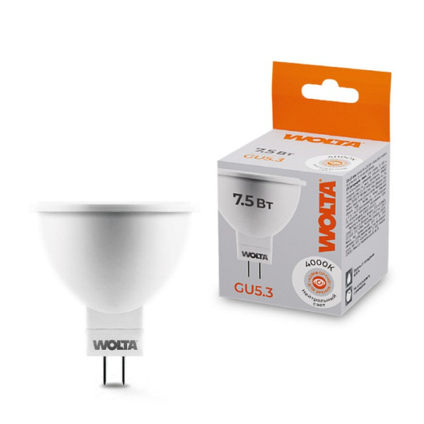 Лампа светодиодная Wolta GU5.3 7.5Вт 4000K 25SMR16-220-7.5GU5.3