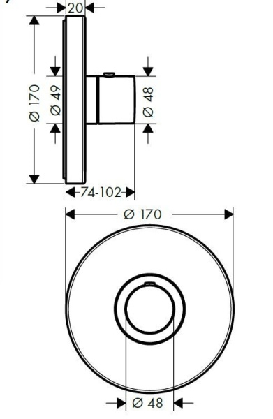 Внешняя часть термостата для душа Axor ShowerSelect 36721000