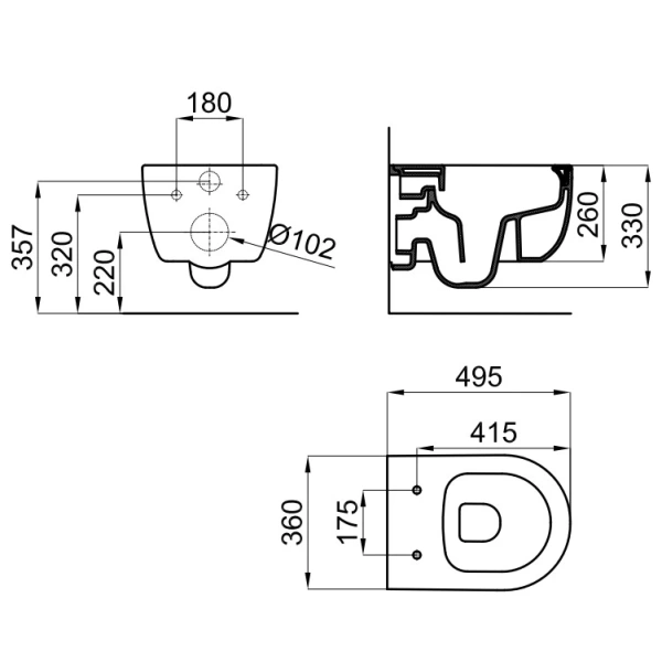 Унитаз подвесной Noken Acro Compact N380000095 безободковый, с сиденьем микролифт, серый матовый