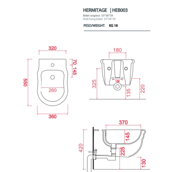 Биде подвесное Artceram Hermitage HEB003 01 00