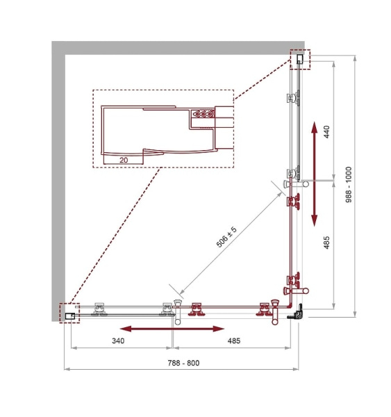Душевой уголок BelBagno Uno 100x80 UNO-195-AH-2-100/80-C-NERO черный матовый