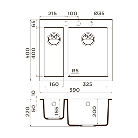 Кухонная мойка Omoikiri Bosen 59-2A 4993821 графит